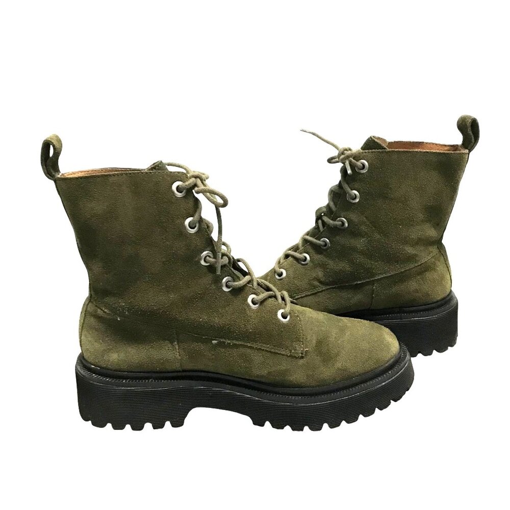 MADEWELL Womens 7.5 Green Suede Ankle Boots Lug Sole MSR $198 - Picture 2 of 12